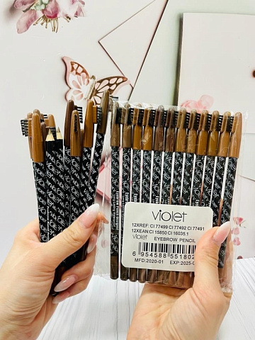 Набор карандашей для бровей разных оттенков 12шт VIOLET Eyebrow Pensil designer