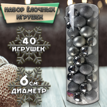 Набор ёлочных шаров серебристого цвета 40шт.