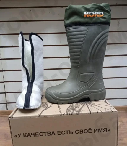 Сапоги мужские "Норд" из ЭВА с надставкой и 2-сл. чулком из фольг.полотна и натур. меха. Размерный ряд от 40 до 47 (минимальный заказ упаковка 6 штук все размеры цена за штуку)