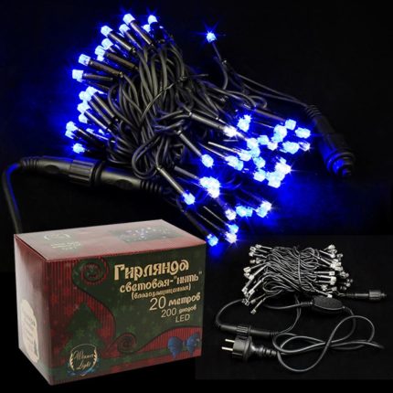 Нить-каучук 200 Led синий 20м. flash-w